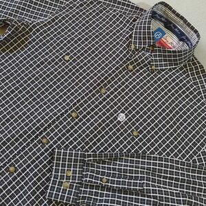 Wrangler George Strait Cowboy Cut Black White Grid Check Button Down‎ Shirt XL